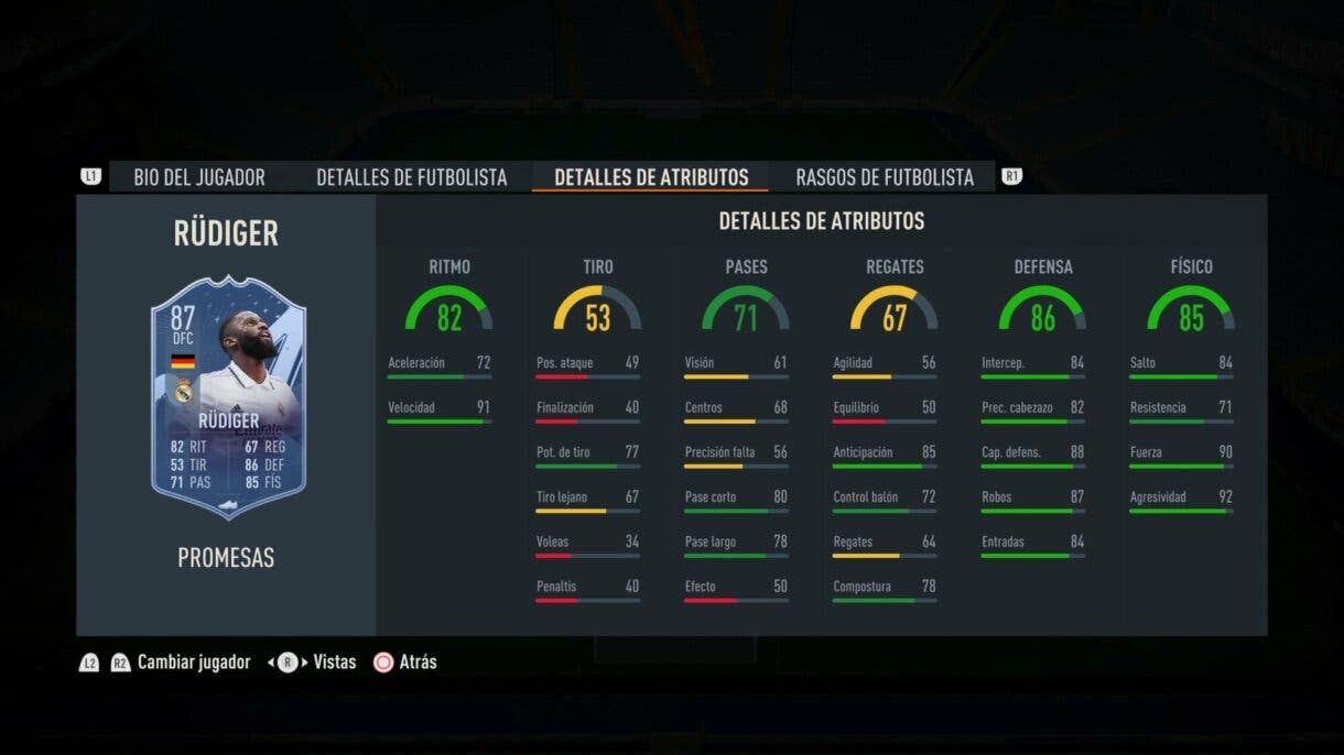 Stats in game Rüdiger OTW FIFA 23 Ultimate Team