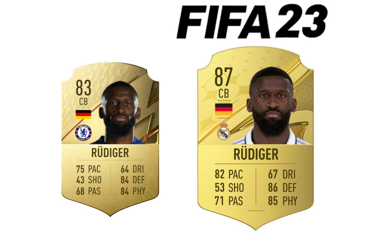 Comparativa carta oro Rüdiger FIFA 22 y FIFA 23 Ultimate Team