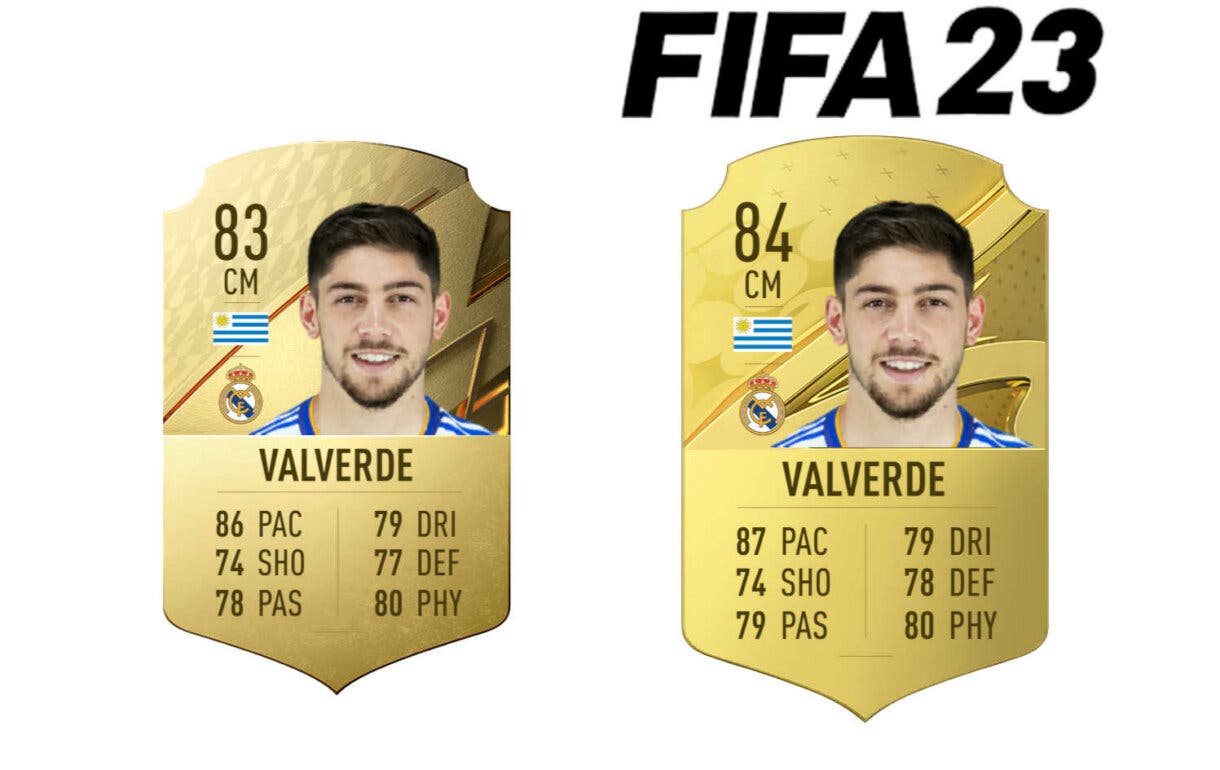 Comparación cartas oro Fede Valverde FIFA 22 y FIFA 23 Ultimate Team