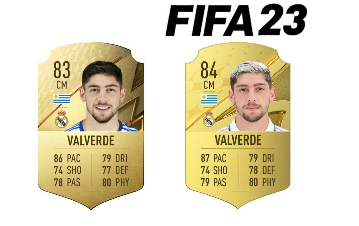 Comparativa carta oro Valverde FIFA 22 y FIFA 23 Ultimate Team