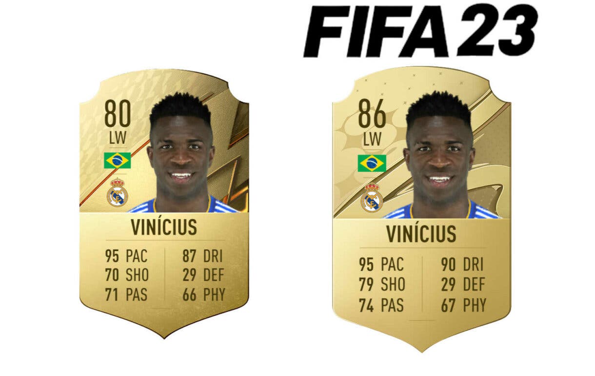 Comparación cartas oro Vinícius FIFA 22 y FIFA 23 Ultimate Team