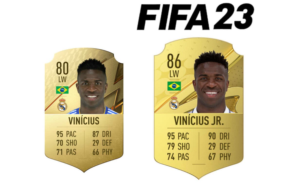 Comparativa carta oro Vinícius FIFA 22 y FIFA 23 Ultimate Team