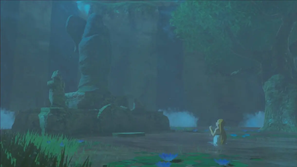 zelda reza en una de las fuentes