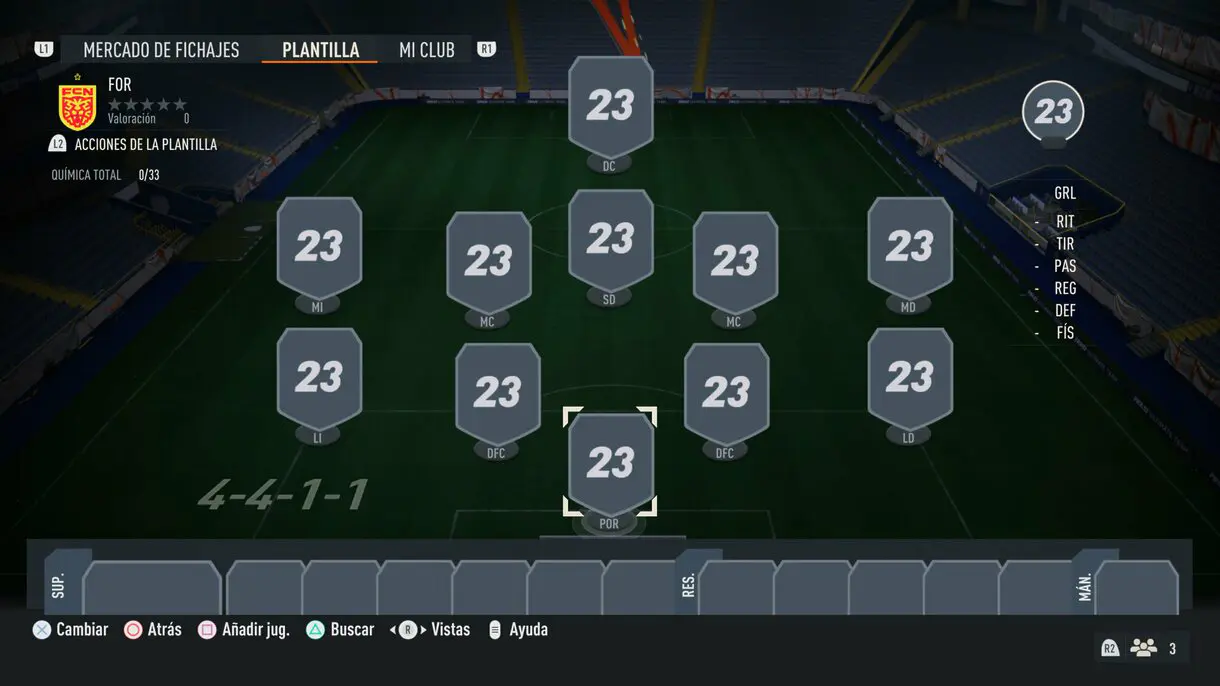 Once vacío con la formación 4-4-1-1 FIFA 23 Ultimate Team