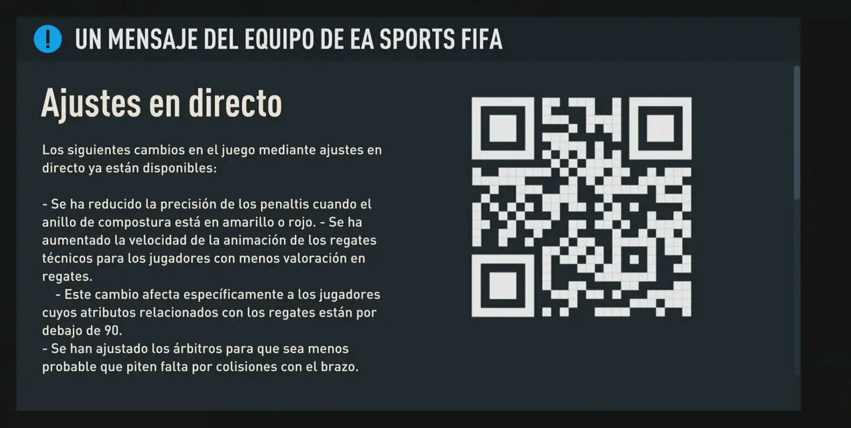 Mensaje de EA Sports en FIFA 23 sobre los primeros Ajustes en directo