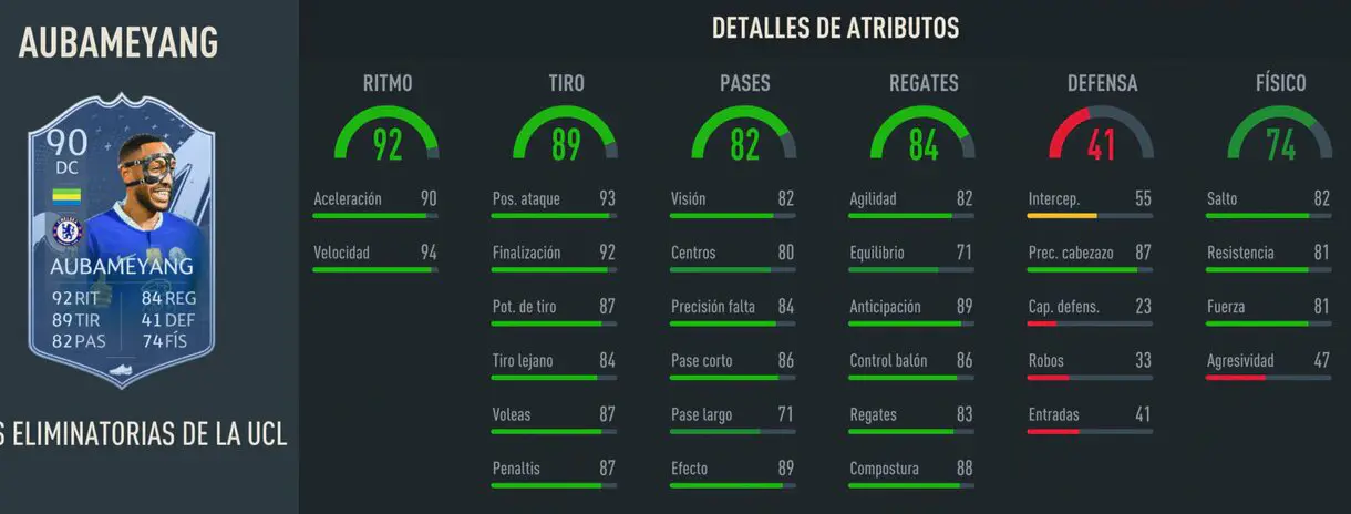 Stats in game Aubameyang RTTK 90 FIFA 23 Ultimate Team