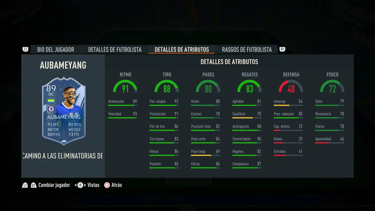 Stats in game Aubameyang RTTK FIFA 23 Ultimate Team