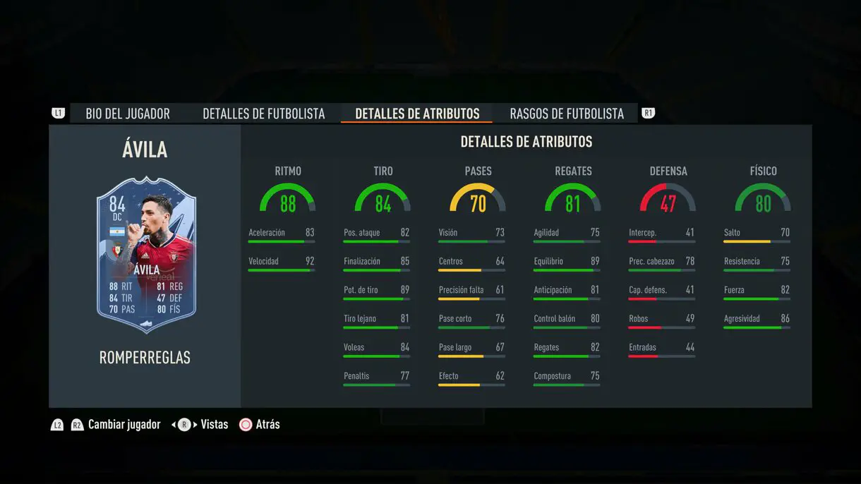 Stats in game Ávila Rulebreakers FIFA 23 Ultimate Team