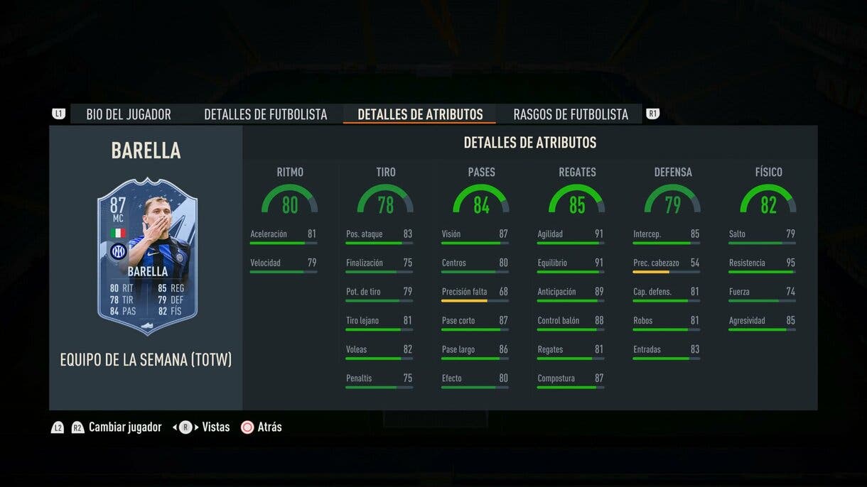 Stats in game Barella IF FIFA 23 Ultimate Team