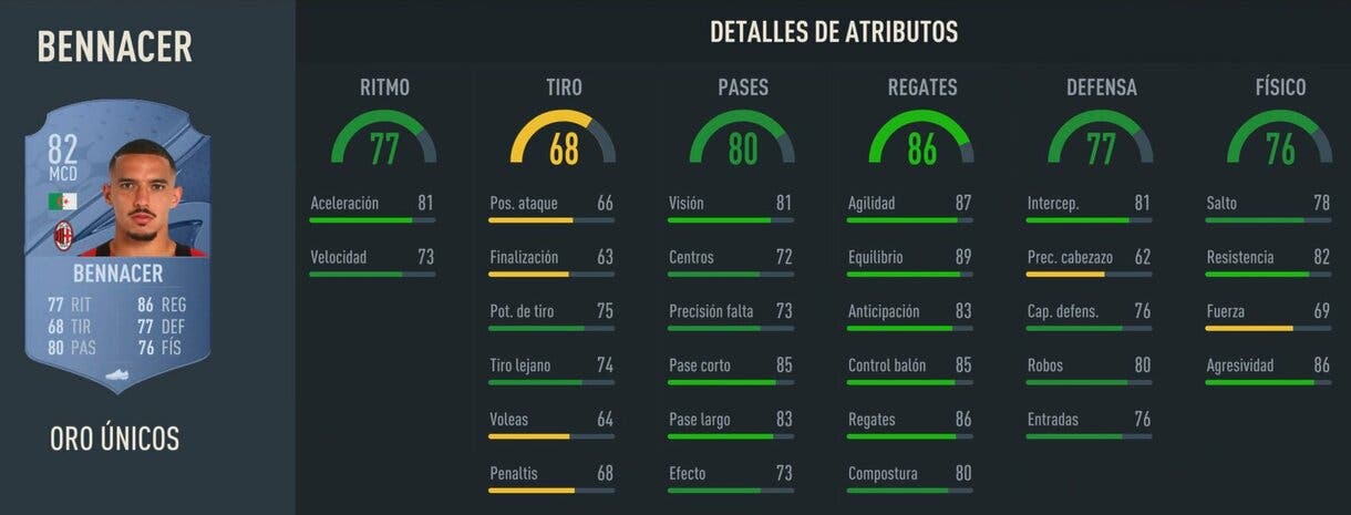 Stats in game Bennacer oro FIFA 23 Ultimate Team