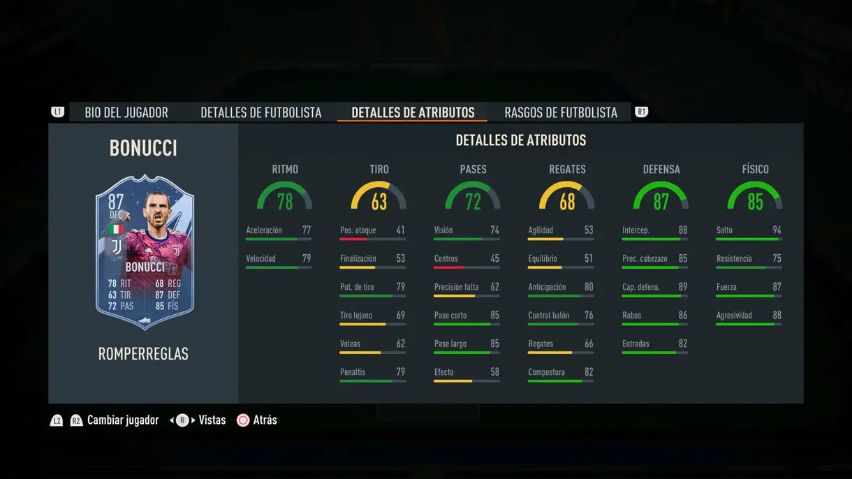 Stats in game Bonucci Rulebreakers FIFA 23 Ultimate Team