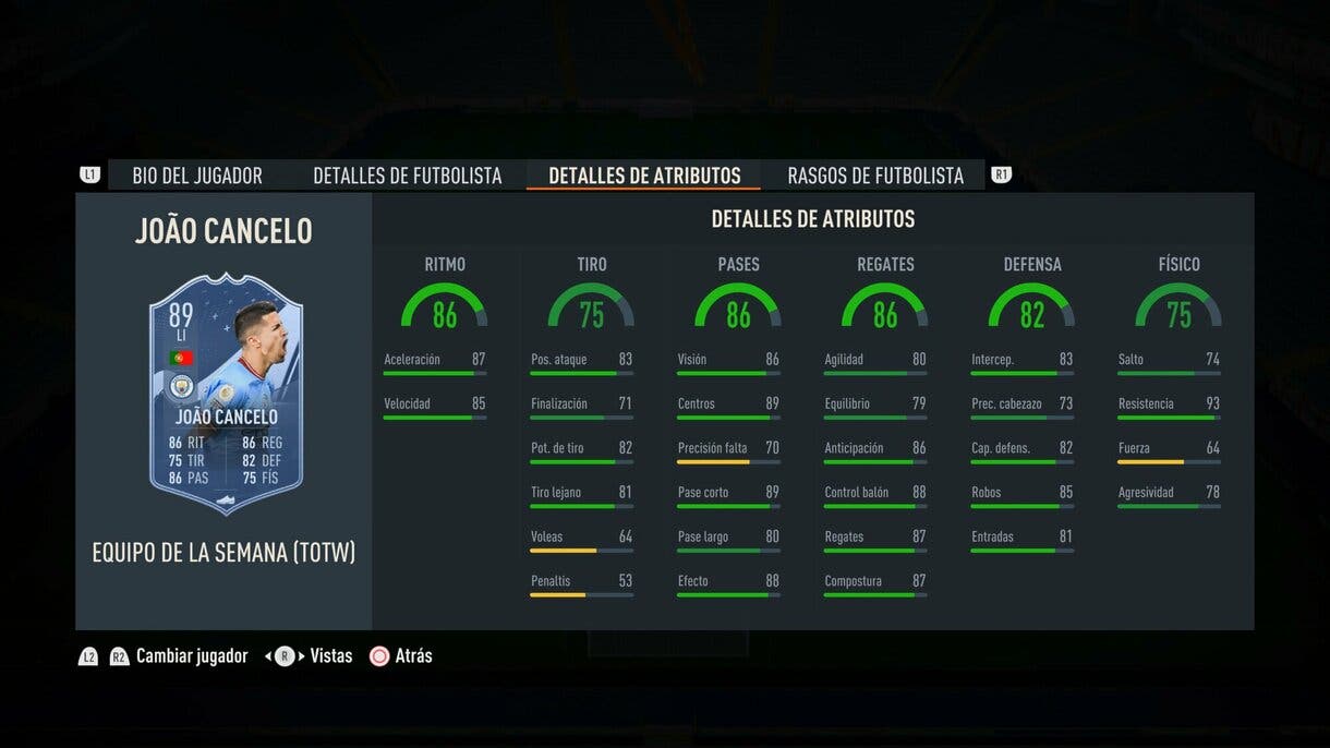 Stats in game Cancelo IF FIFA 23 Ultimate Team