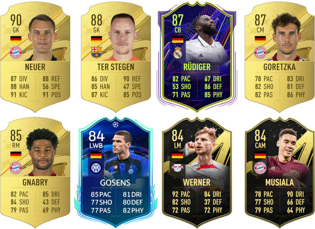 Ejemplos cartas competitivas Alemania FIFA 23 Ultimate Team