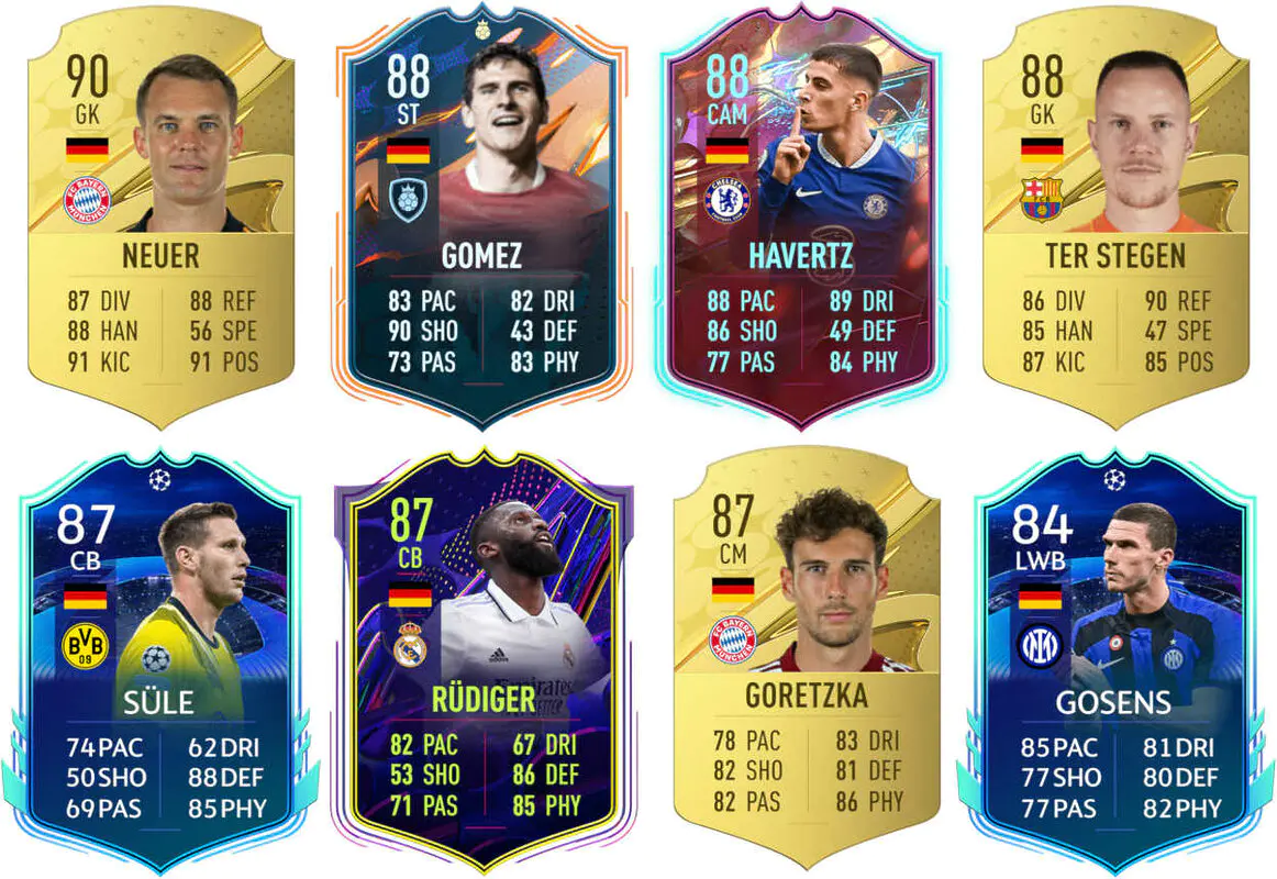 Ejemplos cartas usables Alemania FIFA 23 Ultimate Team