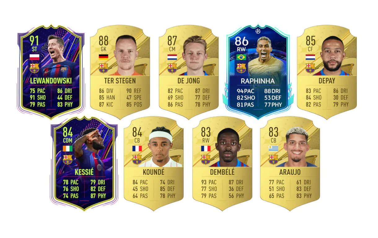 Ejemplos cartas competitivas Barcelona FIFA 23 Ultimate Team