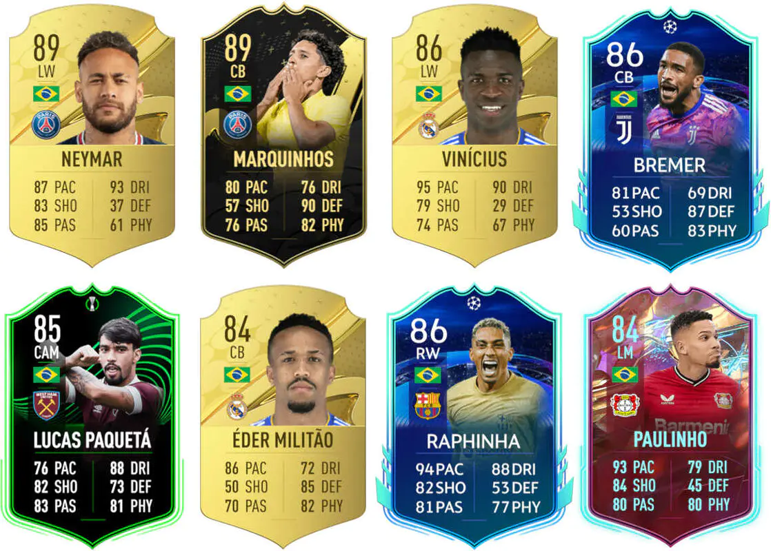 Ejemplos cartas competitivas Brasil FIFA 23 Ultimate Team