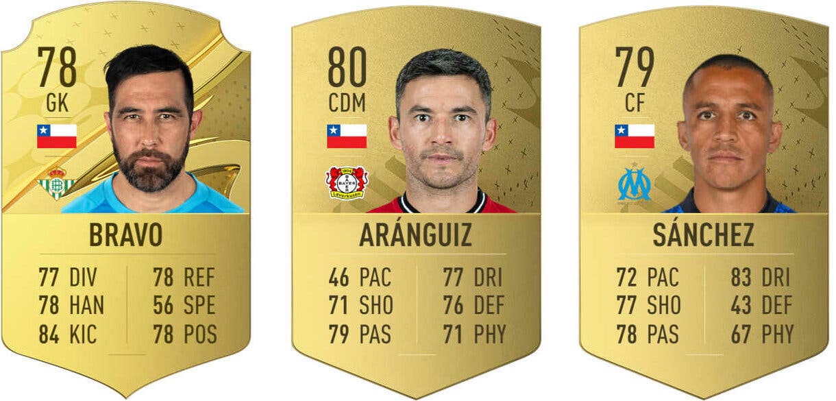 Cartas oro Bravo, Aránguiz y Alexis Sánchez (Chile) FIFA 23 Ultimate Team