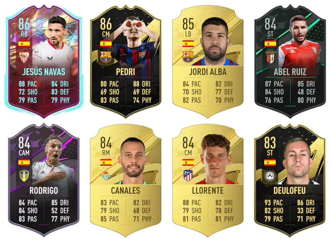 Ejemplos cartas usables España FIFA 23 Ultimate Team