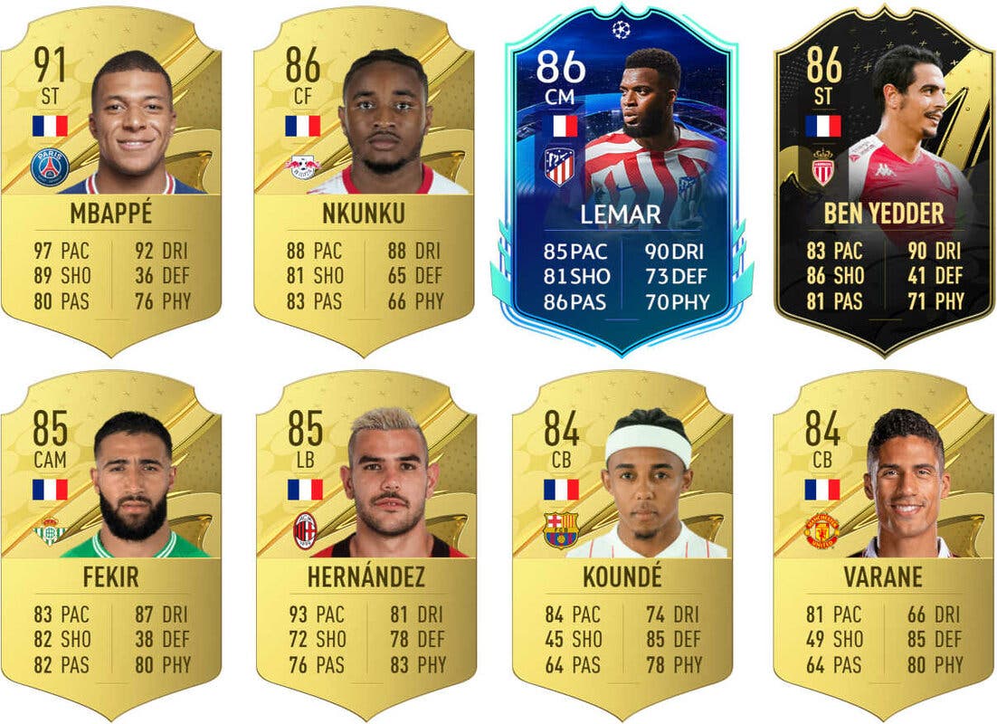 Ejemplos cartas competitivas Francia FIFA 23 Ultimate Team