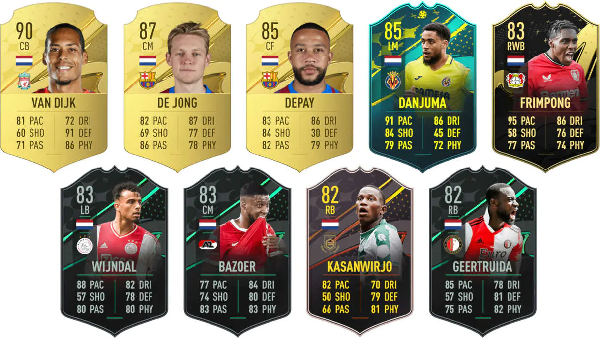 Ejemplos cartas competitivas Países Bajos FIFA 23 Ultimate Team