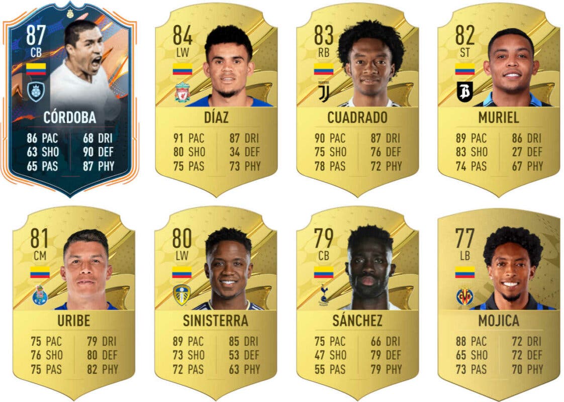 Ejemplos cartas útiles de Colombia FIFA 23 Ultimate Team