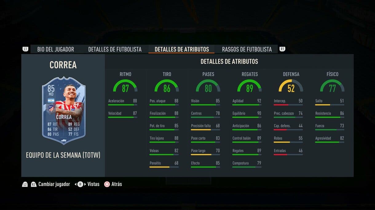 Stats in game Correa IF FIFA 23 Ultimate Team
