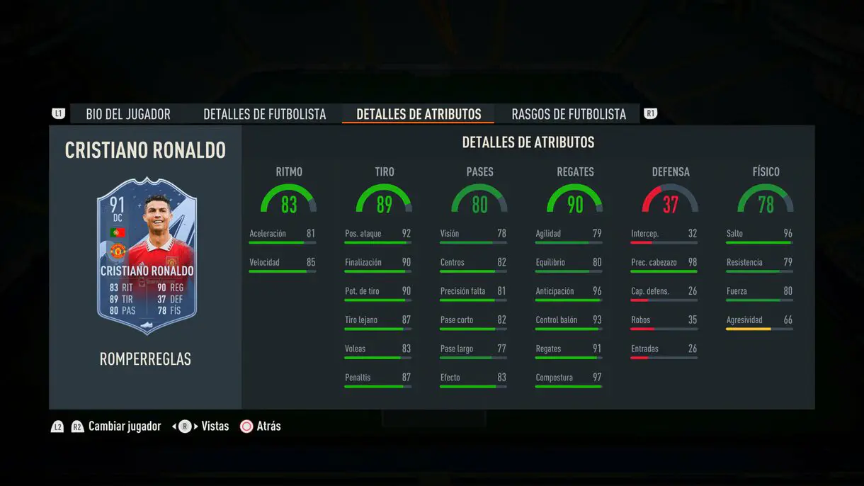 Stats in game Cristiano Ronaldo Rulebreakers FIFA 23 Ultimate Team
