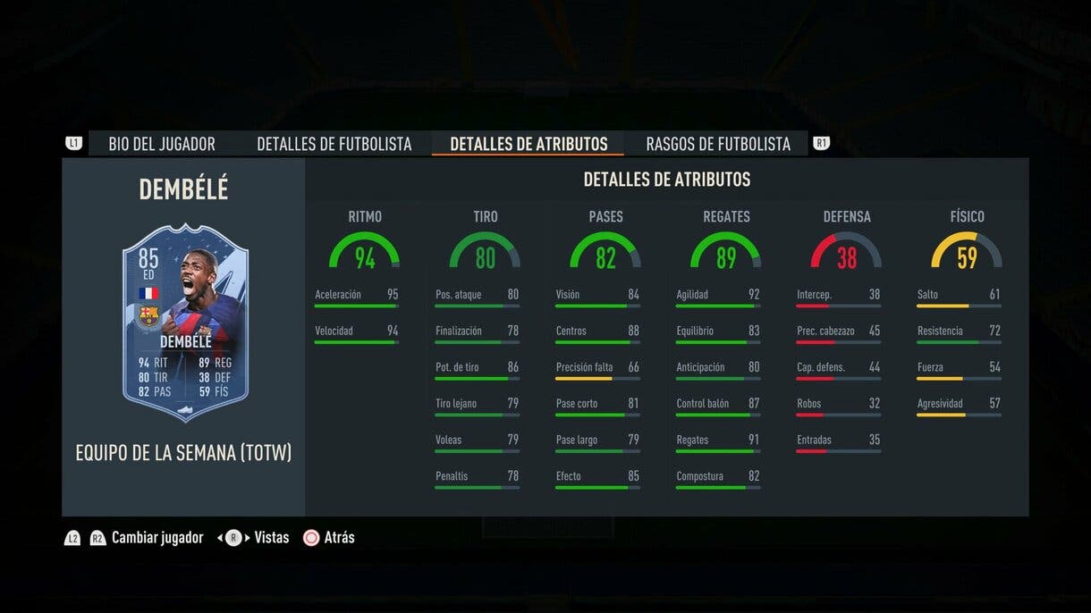 Stats in game Dembélé IF FIFA 23 Ultimate Team