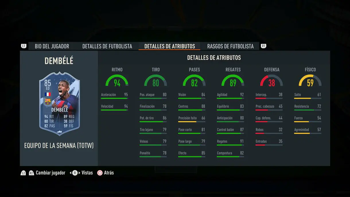Stats in game Dembélé IF FIFA 23 Ultimate Team
