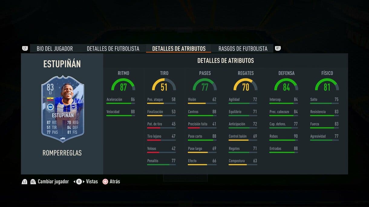Stats in game Estupiñán Rulebreakers FIFA 23 Ultimate Team
