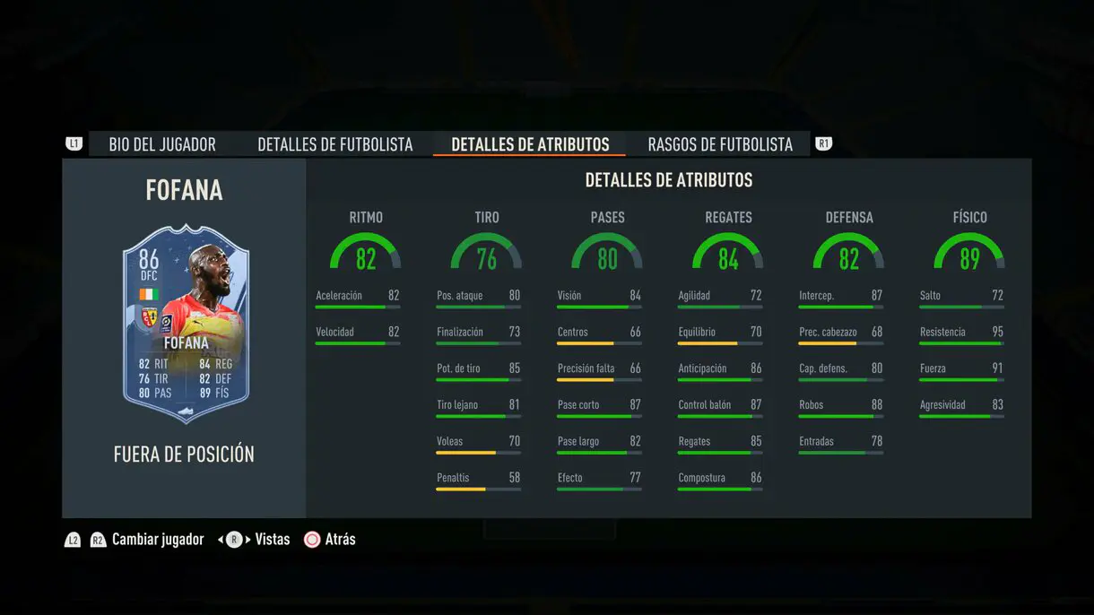 Stats in game Fofana Out of Position FIFA 23 Ultimate Team