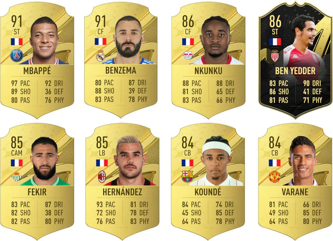 Ejemplos cartas útiles Francia FIFA 23 Ultimate Team