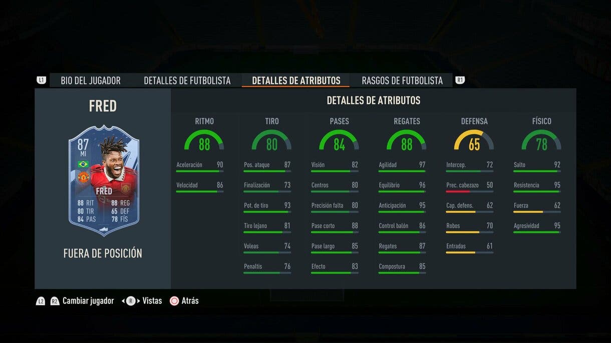 Stats in game Fred Out of Position FIFA 23 Ultimate Team