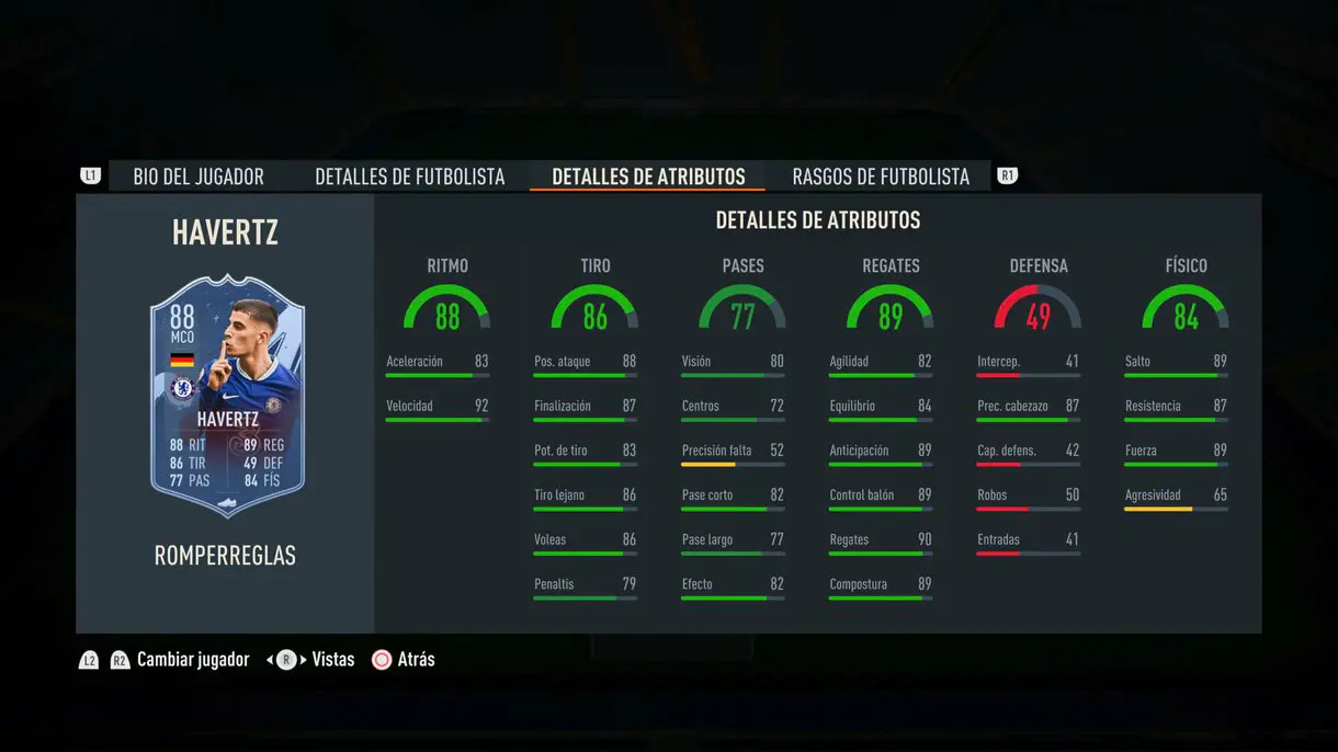 Stats in game Havertz Rulebreakers FIFA 23 Ultimate Team