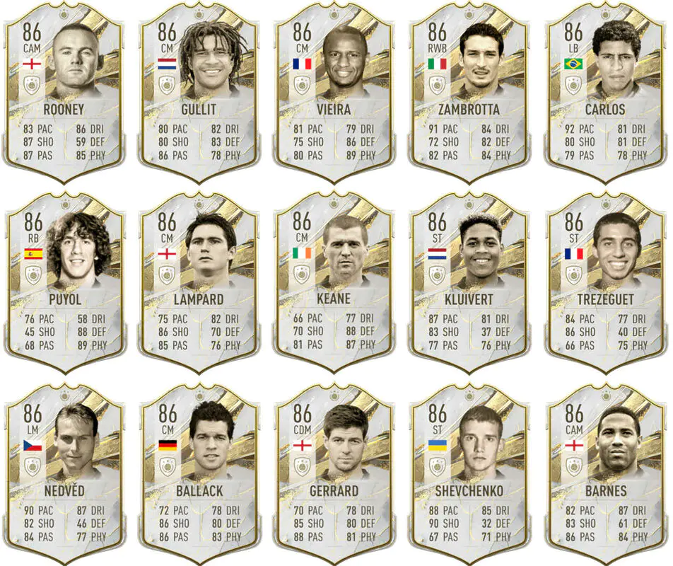 Primera parte con todas las cartas Icono Baby con 86 o menos de media de FIFA 23 Ultimate Team