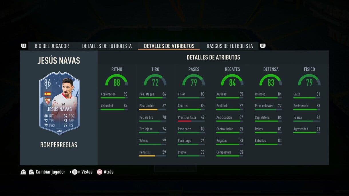 Stats in game Jesús Navas Rulebreakers FIFA 23 Ultimate Team