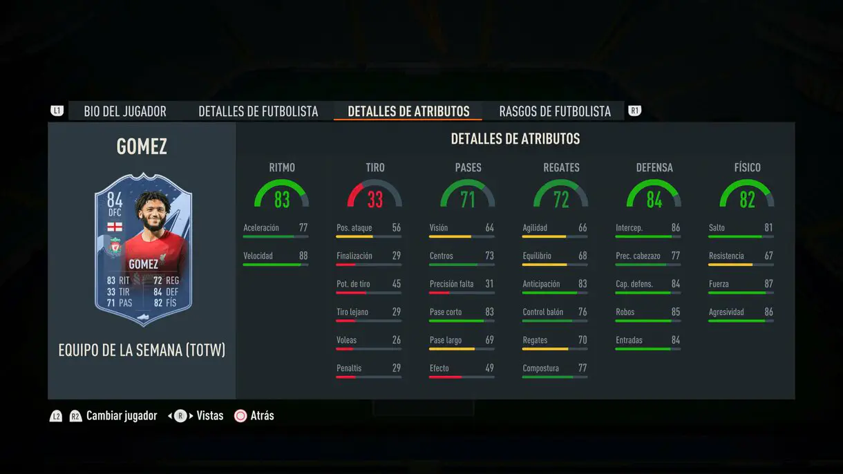 Stats in game Joe Gómez IF FIFA 23 Ultimate Team