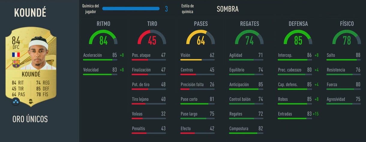 Stats in game Koundé oro FIFA 23 Ultimate Team