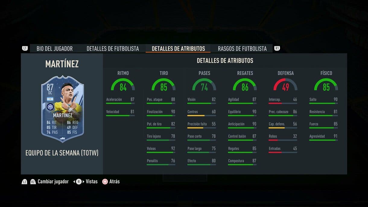 Stats in game Lautaro Martínez IF FIFA 23 Ultimate Team