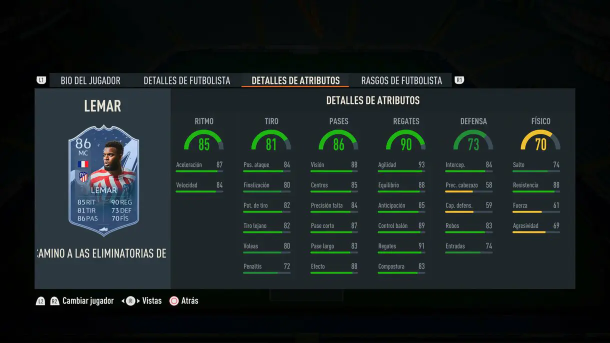 Stats in game Thomas Lemar RTTK FIFA 23 Ultimate Team