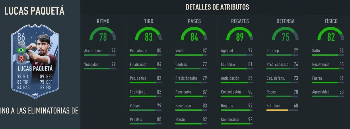 Stats in game Lucas Paquetá RTTK 90 FIFA 23 Ultimate Team