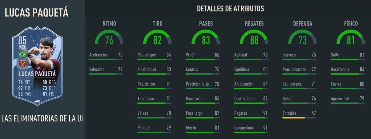 Stats in game Lucas Paquetá RTTK FIFA 23 Ultimate Team