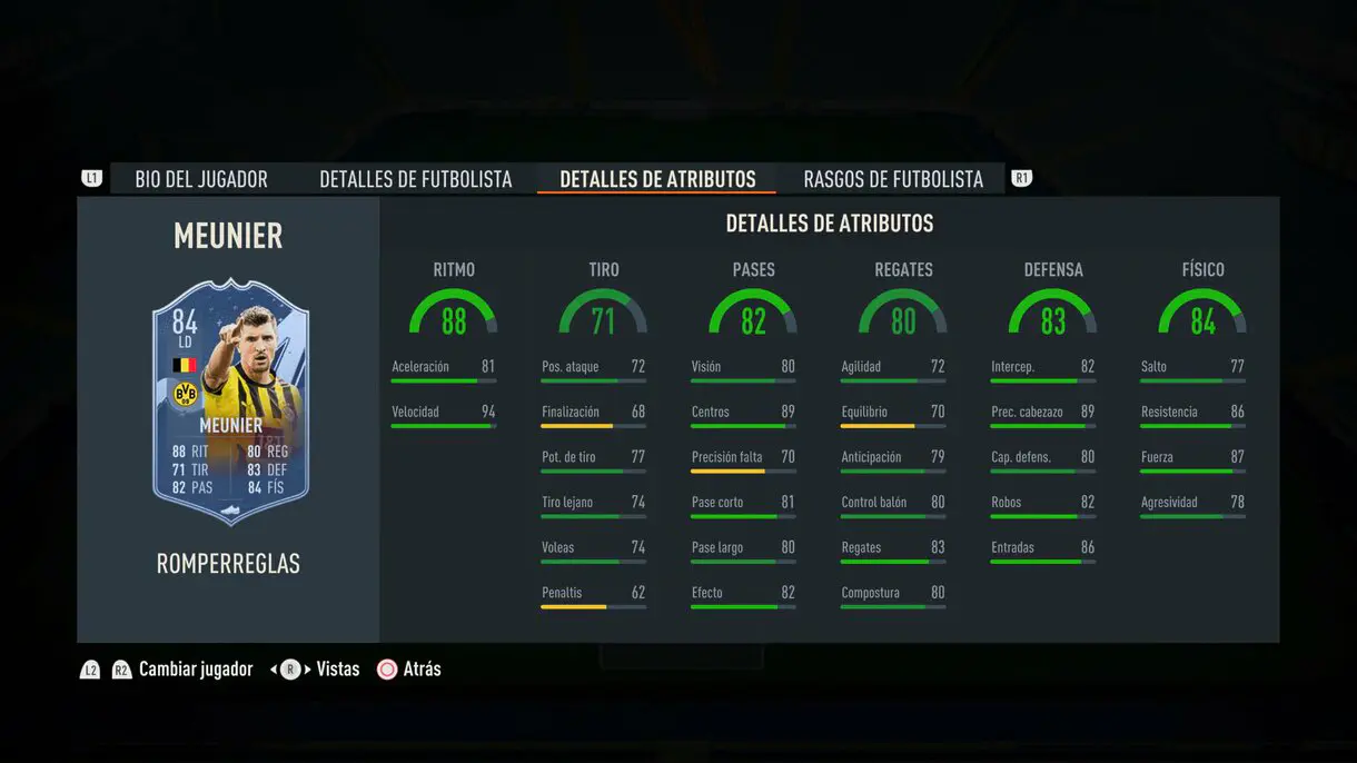 Stats in game Meunier Rulebreakers FIFA 23 Ultimate Team