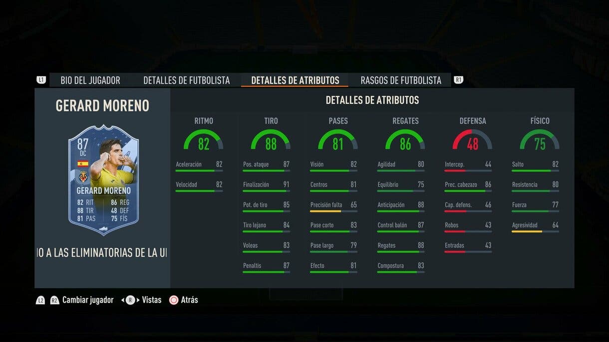 Stats in game Gerard Moreno RTTK FIFA 23 Ultimate Team