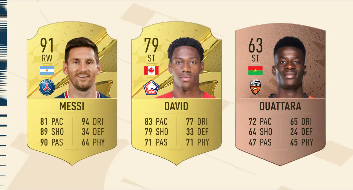 Cartas base Messi, Jonathan David y Ouattara FIFA 23 Ultimate Team