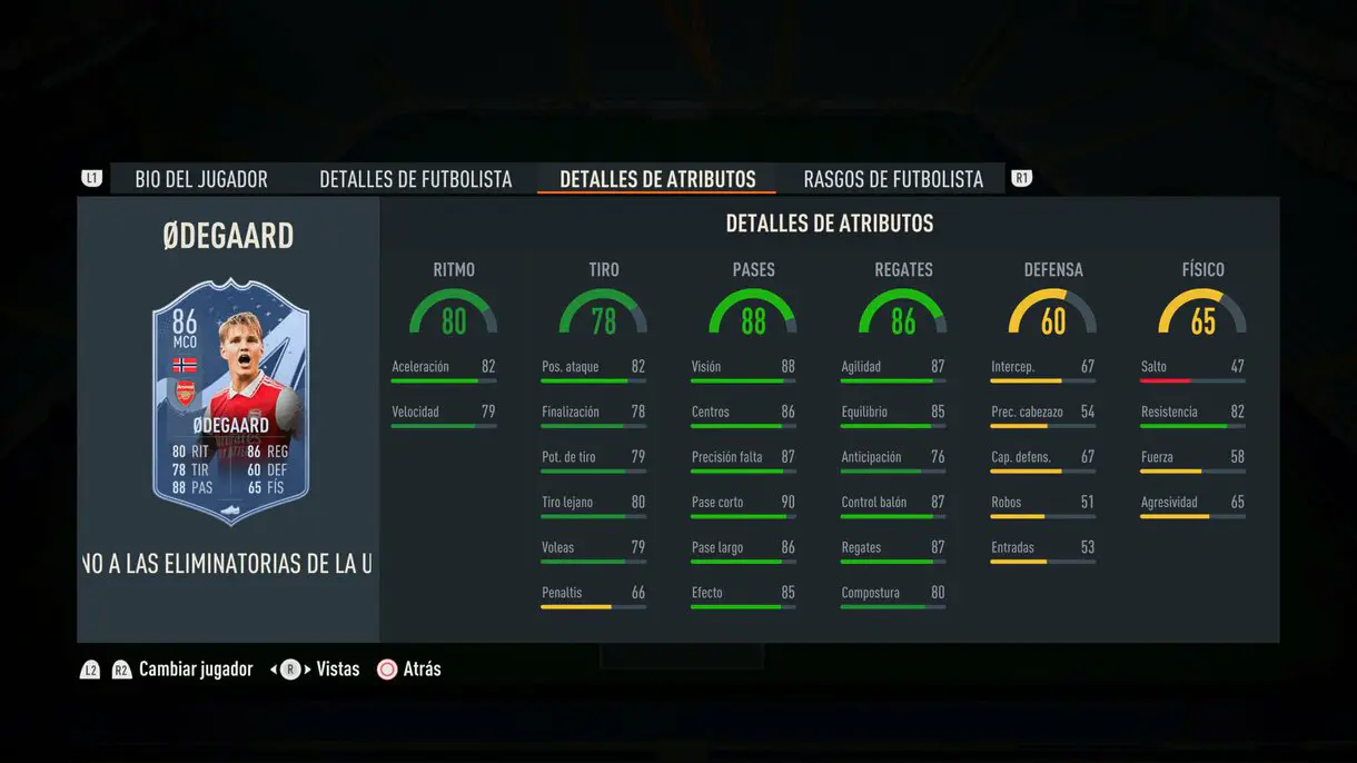 Stats in game Odegaard RTTK FIFA 23 Ultimate Team