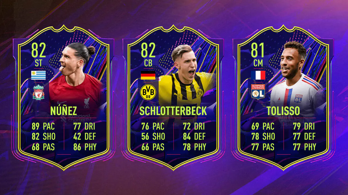 Cartas OTW Darwin Núñez, Schlotterbeck y Tolisso FIFA 23 Ultimate Team