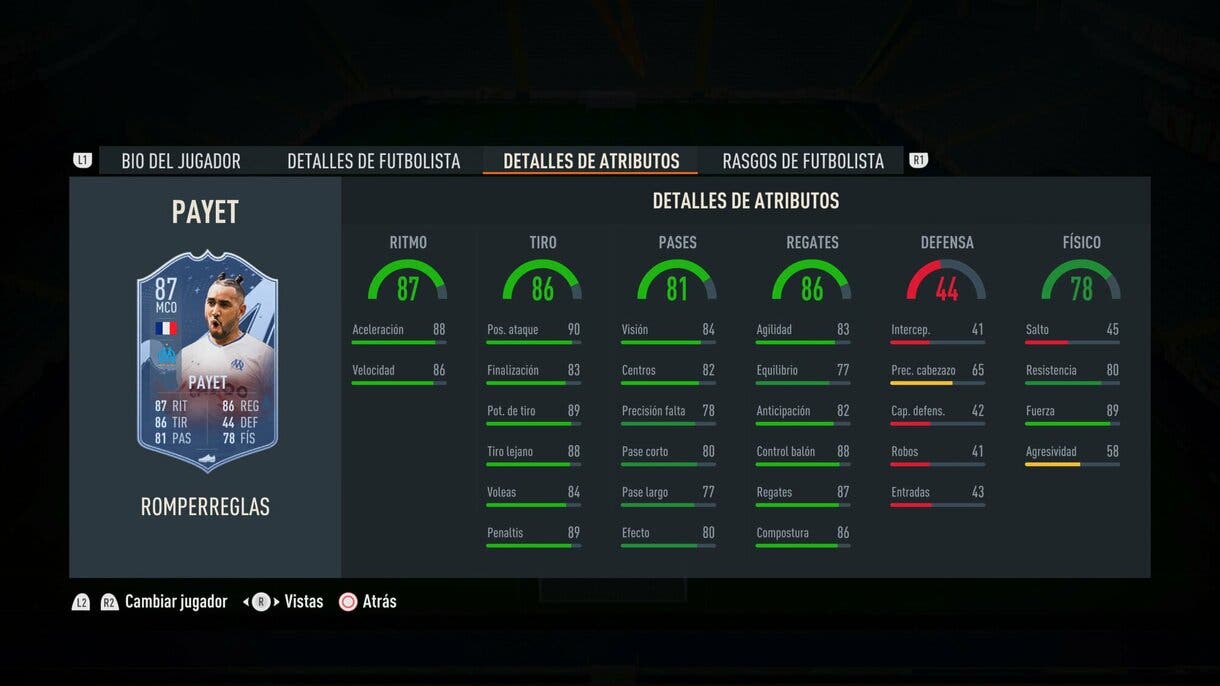 Stats in game Payet Rulebreakers FIFA 23 Ultimate Team