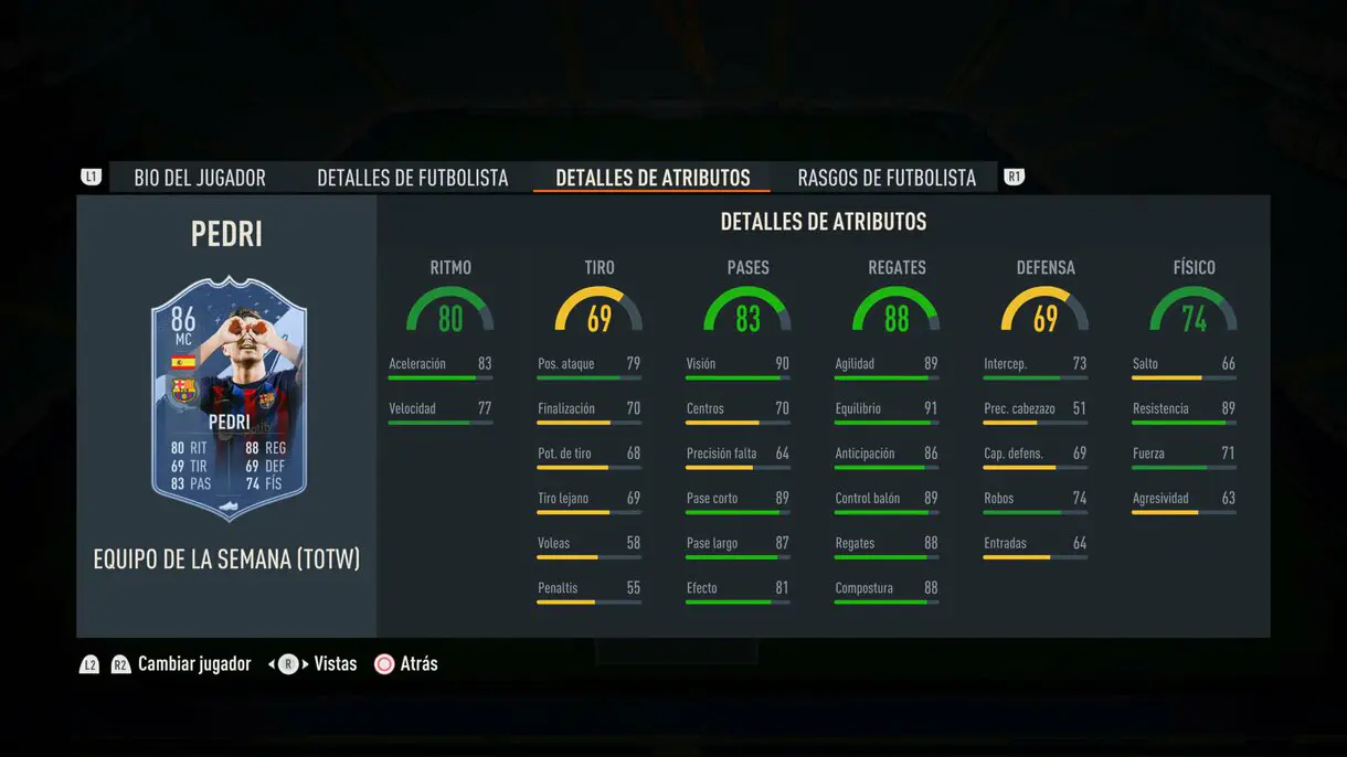Stats in game Pedri IF FIFA 23 Ultimate Team