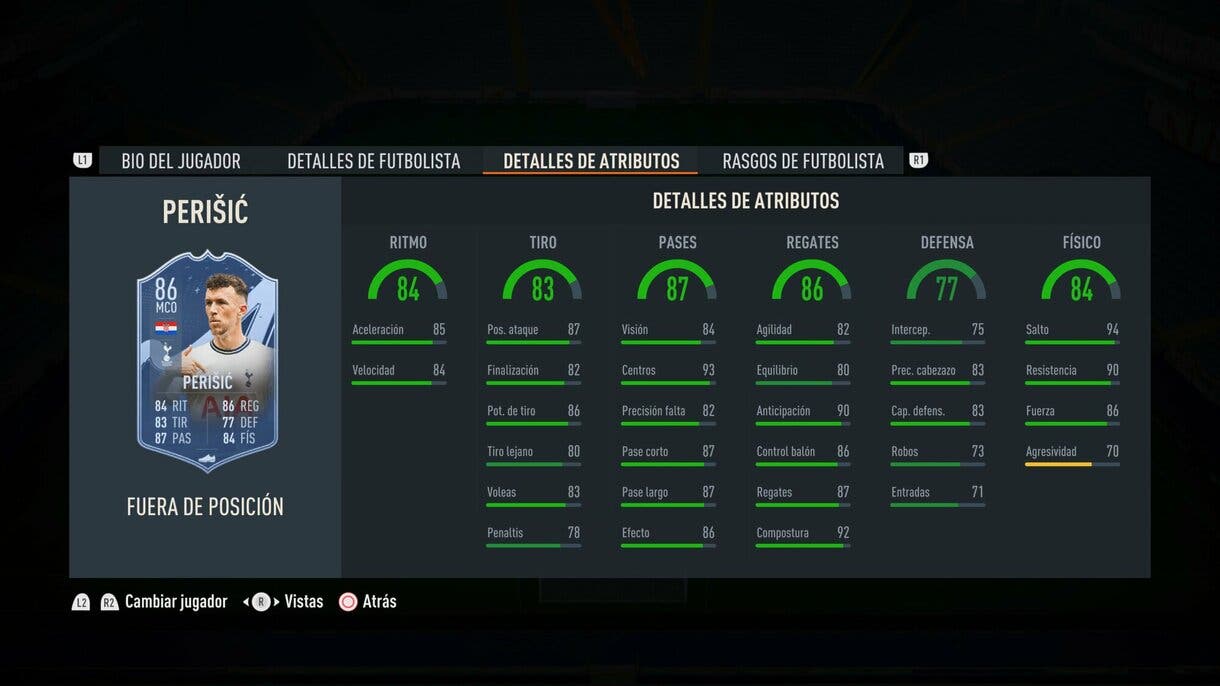 Stats in game Perisic Out of Position FIFA 23 Ultimate Team